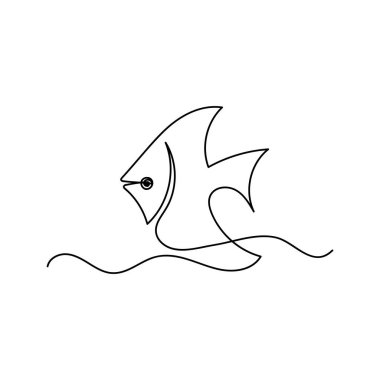 Sürekli bir çizgi çiziyor. Egzotik balıklar. Beyaz arkaplanda elle çizilmiş vektör çizimi.