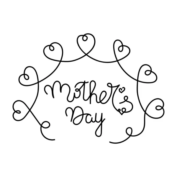День Матері Дизайн Вітальних Листівок Шаблон Один Рядок Малює Серця — стоковий вектор