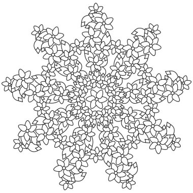 Çiçekler mandala elle çizilmiş vektör çizimi. Boyama kitabı sayfası.