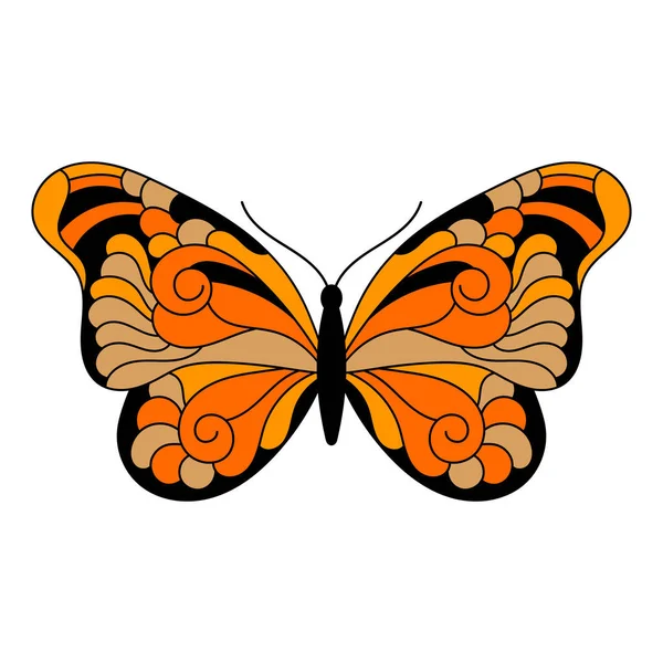 Mariposa Ilustración Vectorial Dibujada Mano Insecto Naranja Aislado Blanco — Vector de stock