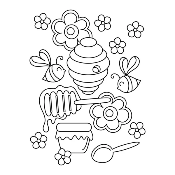 Livre Coloriage Alimentaire Miel Caricature Gribouille Apiculture Miel Apiculture Abeille — Image vectorielle