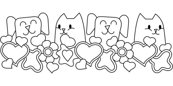 Söta Kawaii Djur Teckningar För Barn Uppkopplad Husdjur Blommor Och — Stock vektor