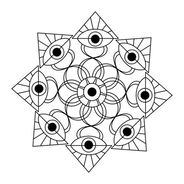 Színező Oldal Mandala Szemekkel Varázslatos Geometria Vektorháttér — Stock Vector