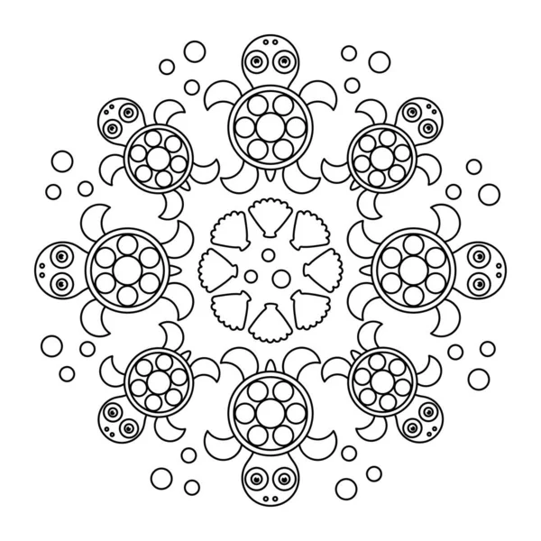 Coloriage Mandala Avec Tortue Pour Enfants Illustration Vectorielle Sur Fond — Image vectorielle