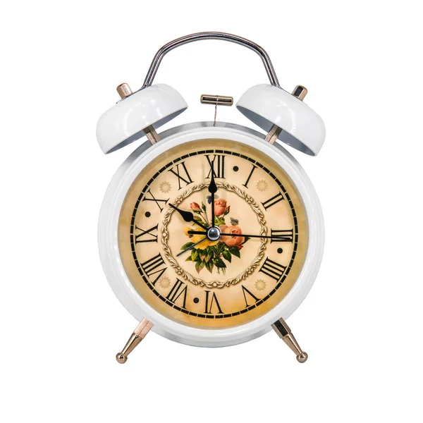 White Alarm Clock Style Provence Isolated Background — Stock Photo, Image