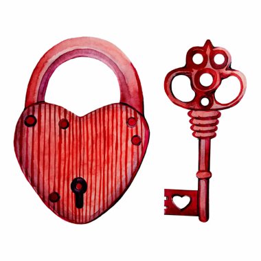 Sevgililer Günü için suluboya elementler. Elle boyanmış dondurma, pasta, kurabiye. Düğün davetiyeleri ve tebrik kartları tasarlamak için mükemmel..