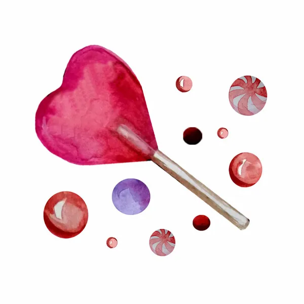 Aquarel set van elementen voor Valentijnsdag. Met de hand geschilderd ijs, cake, koekje. Perfect voor het ontwerpen van bruiloft uitnodigingen, wenskaarten. — Stockfoto