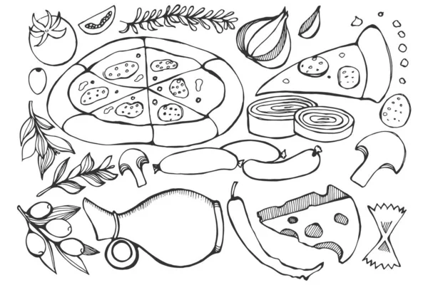 Sada náčrtků atributů italské kuchyně. — Stockový vektor