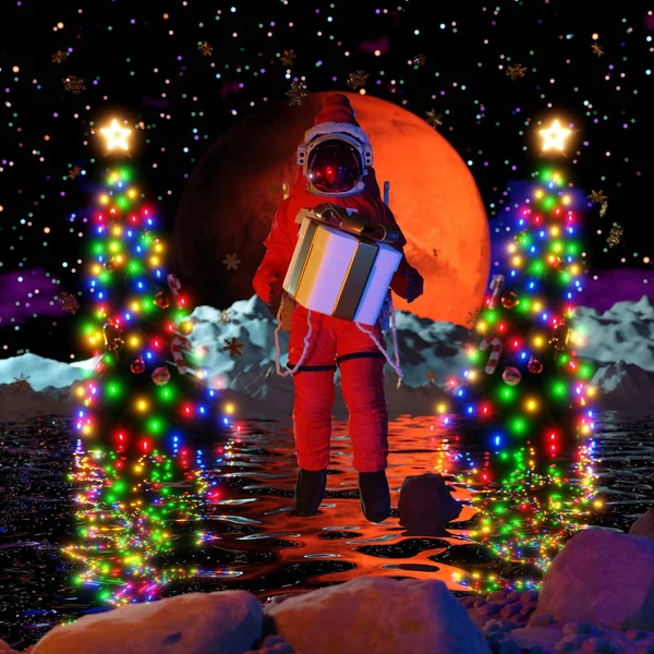 宇航员在桑塔哈特太空 3D渲染 — 图库照片