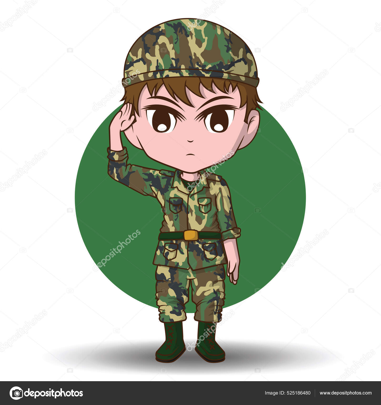 Ilustração de personagem de desenho animado 3d do soldado do exército
