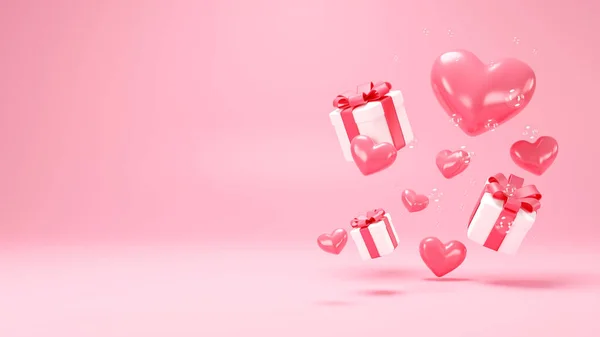 Happy Valentine Day Background Realistic Festive Gifts Box Heart Baubles — 图库照片