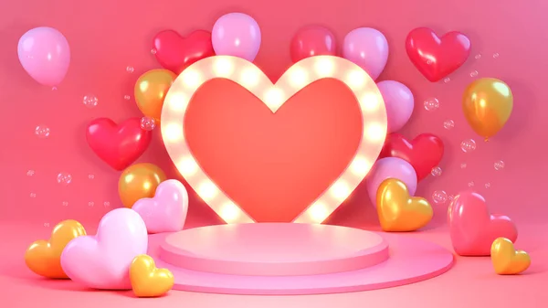 Valentinstag Geschenkbox Leere Runde Realistische Bühne Podium Liebes Urlaub Hintergrund — Stockfoto