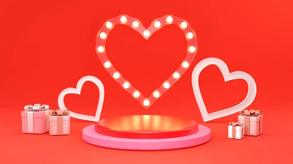 День Святого Валентина Подарочная Коробка Пустой Круглый Реалистичный Этап Подиум — стоковое фото
