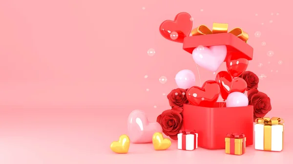 White Wreath Valentine Day Heart Balloon Rose Rendering — Stock Photo, Image