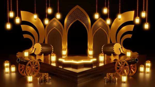Modèle Affichage Produits Islamiques Podium Croissant Lune Lanterne Coffret Cadeau — Photo
