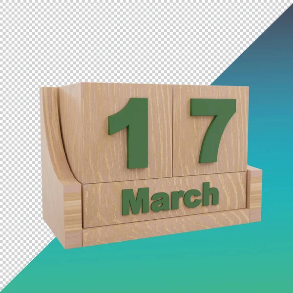 Calendar 17 march date icon st patrick\'s day symbol 3d render. clipping paht