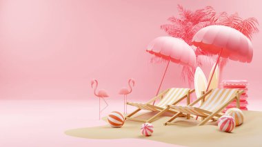 Yaz arkaplanlı 3D podyum palmiye yaprakları.