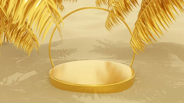 Rendering Box Podium Palm Leaves Summer Background — Stock Photo, Image