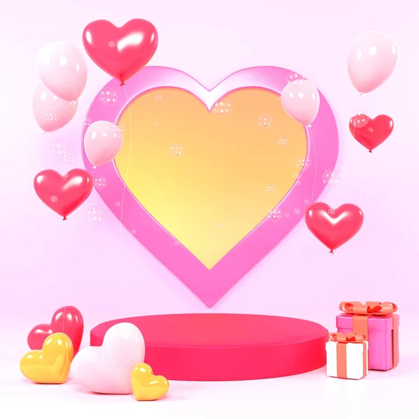 Valentine Day Gift Box Empty Realistic Stage Podium Love Holiday — Stock Photo, Image