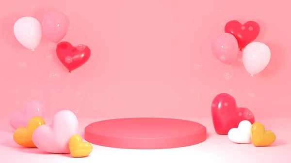 День Святого Валентина Подарочная Коробка Пустой Круглый Реалистичный Этап Подиум — стоковое фото