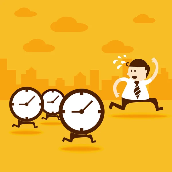 Business man run from the clocks — Stock Vector