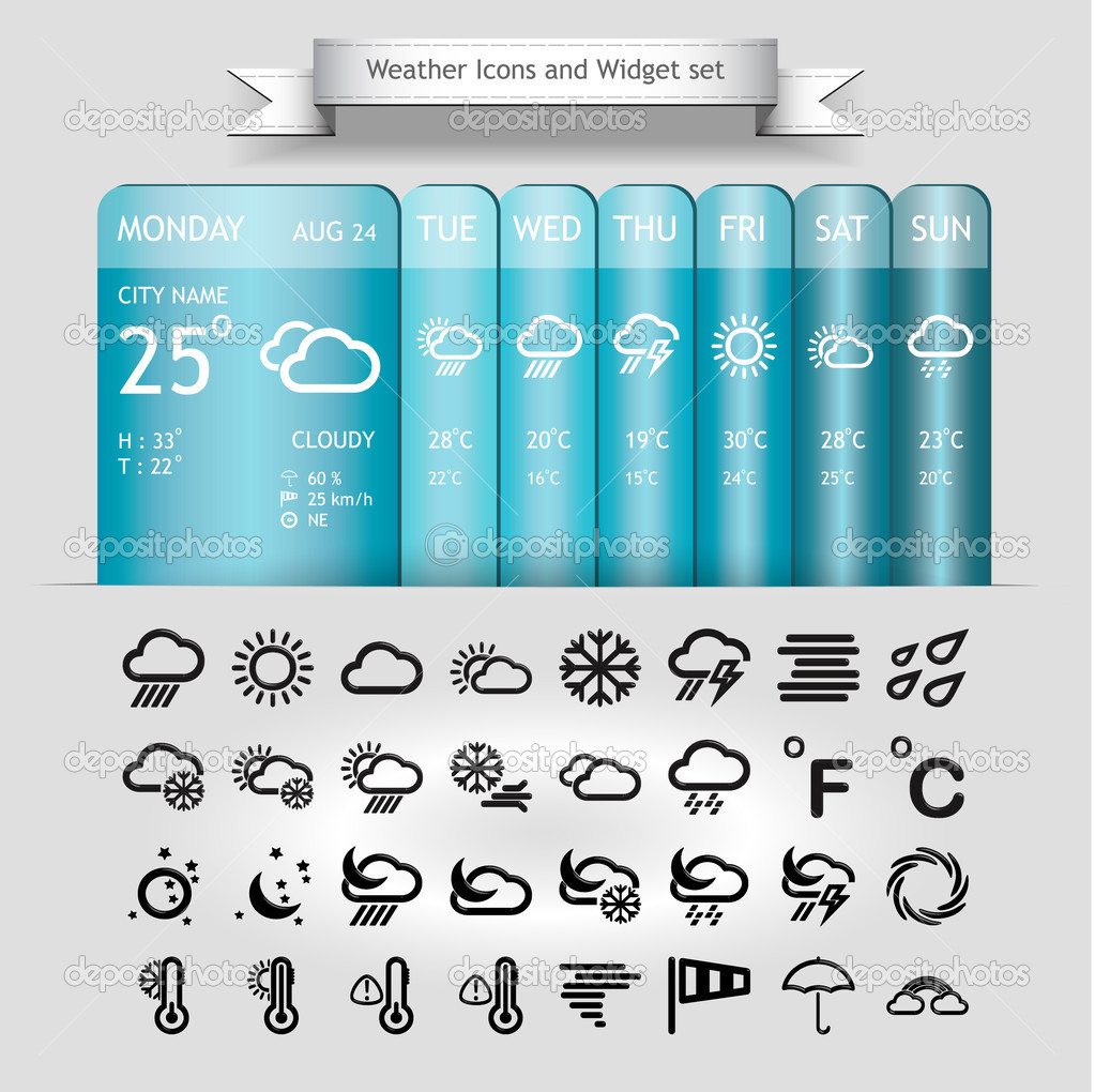 Weather and climate icons and widget set