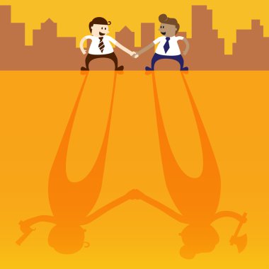 Two business man shake hand with negative thinking clipart