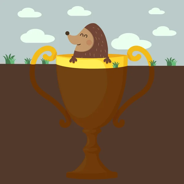 Mole sit in trophy cup inside ground — Stock Vector