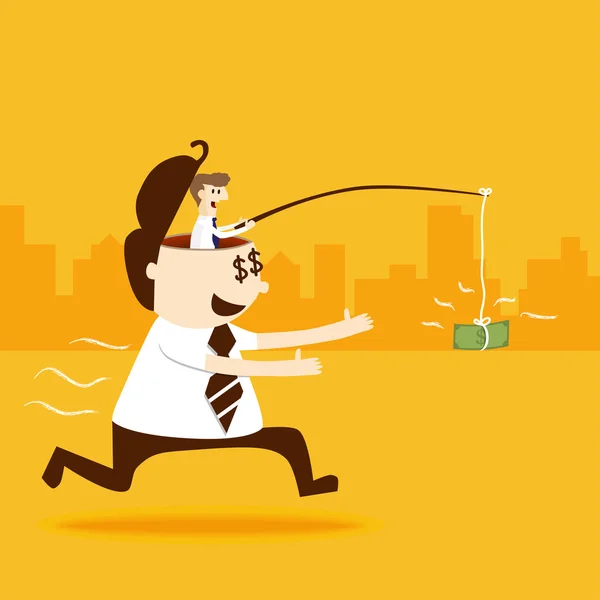 Betriebswirtschaftliches Konzept — Stockillustration Geschäftsmann läuft, um Dollarnoten von anderen Geschäftsmann zu fangen — Stockvektor