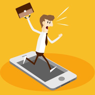 iş adamı ve acele saat içinde hareket eden telefon