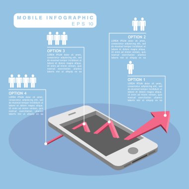 cep telefonu ve yukarı trend ok grafiği Infographic insan simgesiyle