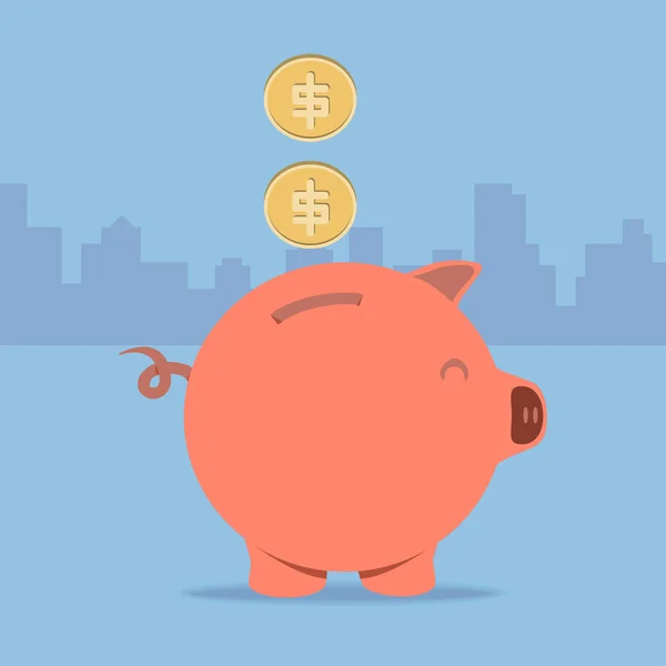 Dollar coin drop to piggy bank — Stock Vector