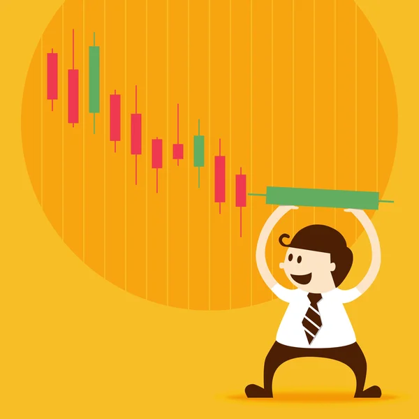 Homem de negócios colocar castiçal verde para gráfico de ações —  Vetores de Stock