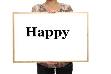 Vücut beyaz bir tahta tutuyor.