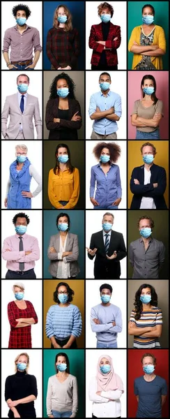 Gyönyörű emberek viselnek szájmaszkot. — Stock Fotó