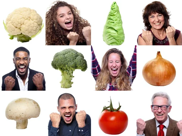 Hermosa gente feliz con comida —  Fotos de Stock