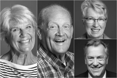 Güzel, mutlu, yaşlı insanlar arka planda