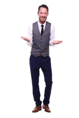 Beyaz arka plan önünde güzel iş adamı