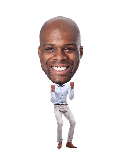 Homem bonito na frente de um fundo branco com uma cabeça grande — Fotografia de Stock