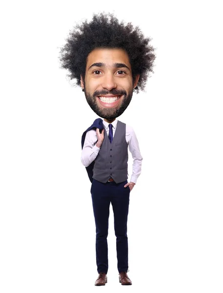 Homem bonito na frente de um fundo branco com uma cabeça grande — Fotografia de Stock