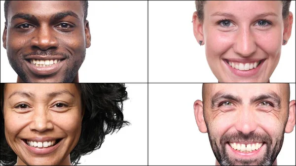 Gruppe schöner glücklicher Menschen in einer Collage vor weißem Hintergrund — Stockfoto