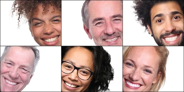 Groupe de belles personnes heureuses dans un collage devant un fond blanc — Photo