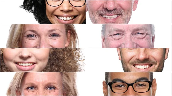 Gruppe schöner glücklicher Menschen in einer Collage vor weißem Hintergrund Stockbild