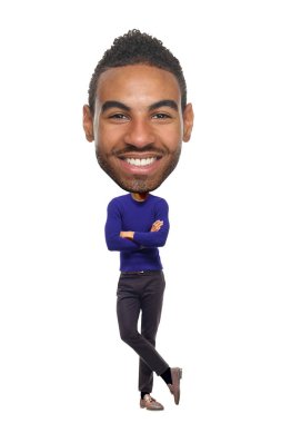 Beyaz arka planda güzel bir adam ve büyük bir kafası var.