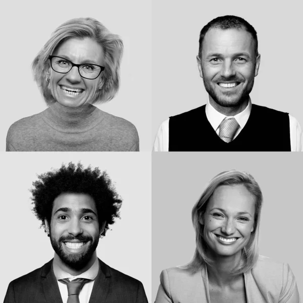 Hermosa gente feliz en un collage blanco y negro —  Fotos de Stock