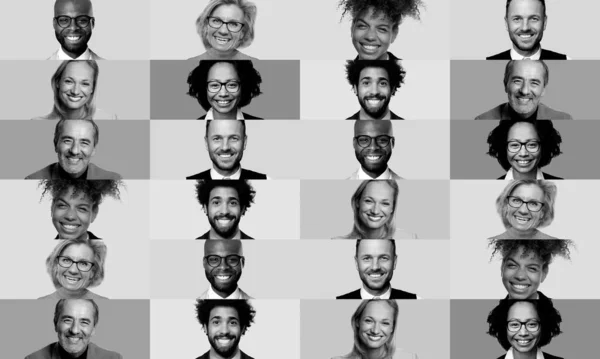 Hermosa gente feliz en un collage blanco y negro —  Fotos de Stock