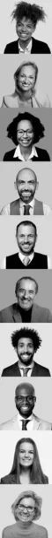 Schöne glückliche Menschen in einer Schwarz-Weiß-Collage — Stockfoto