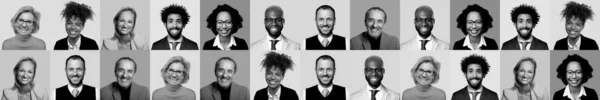 Gyönyörű boldog emberek egy fekete-fehér kollázs — Stock Fotó