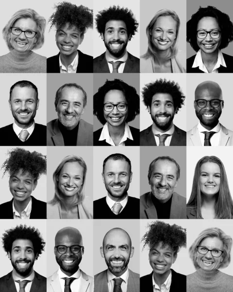 Beautiful happy people in a black and white collage — Stock Photo, Image