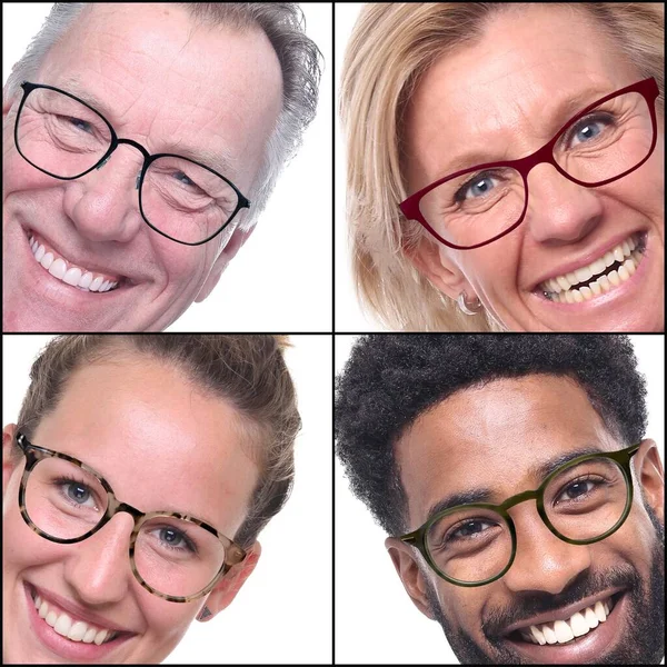 Skupina lidí v koláži s brýlemi — Stock fotografie
